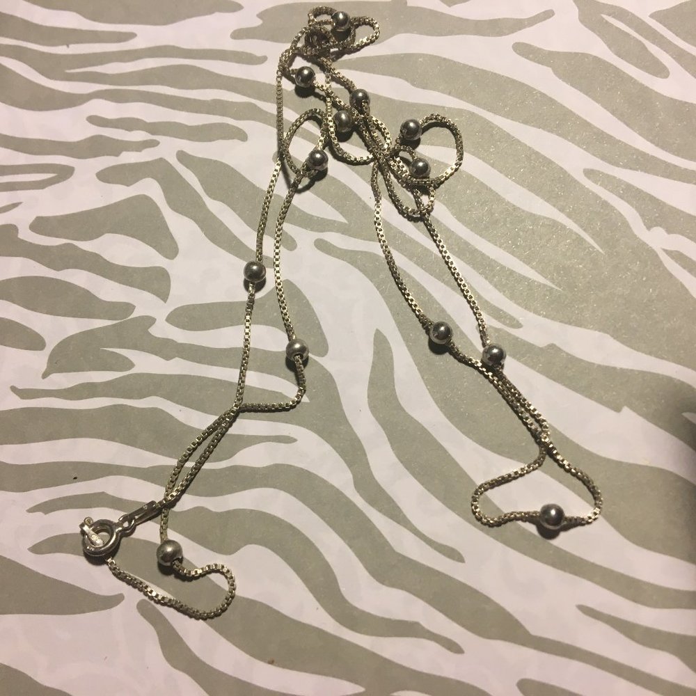 LONG 925 STERLING SILVER NECKLACE WITH SMALL BEADS